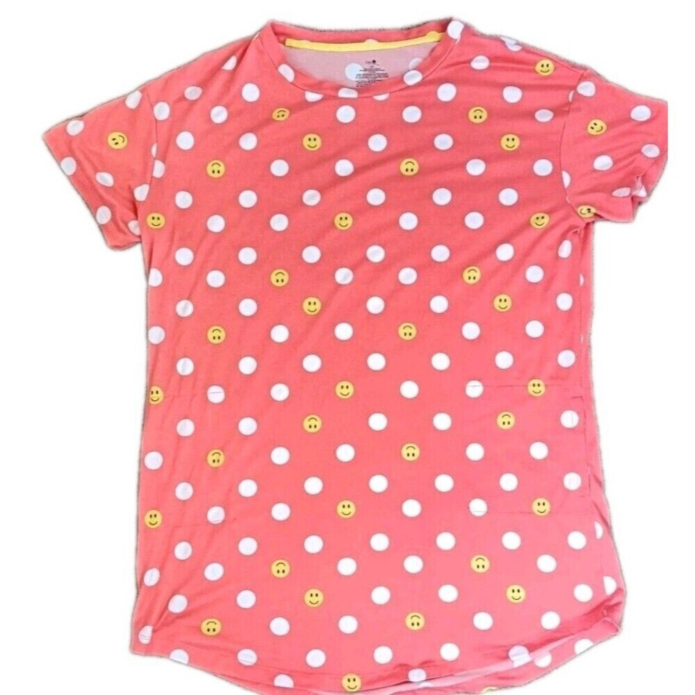 Secret Treasures Small Medium Orange Smile Emoji Sleep Shirt Nightgown Pockets